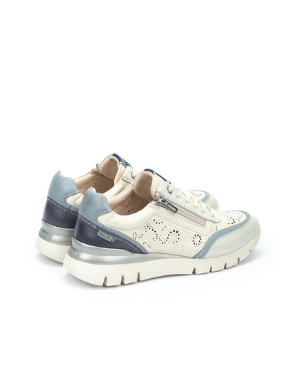 Pikolinos CANTABRIA W4R-6622C2 Nata Espum Cream & Blue Combi Shoes with Lace & Side Zip
