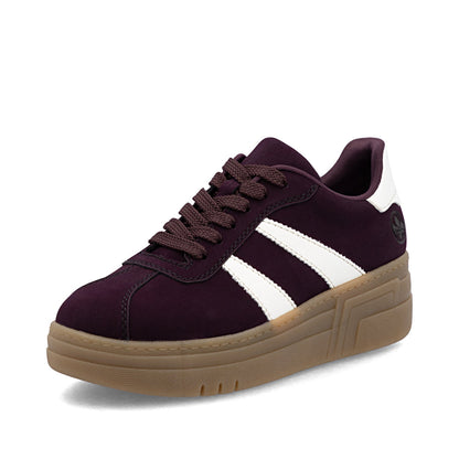 Rieker M7601-30 Wine & White Combi Platform Gum Sole Trainers