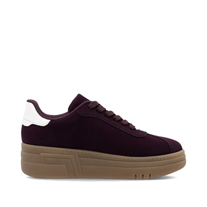 Rieker M7601-30 Wine & White Combi Platform Gum Sole Trainers