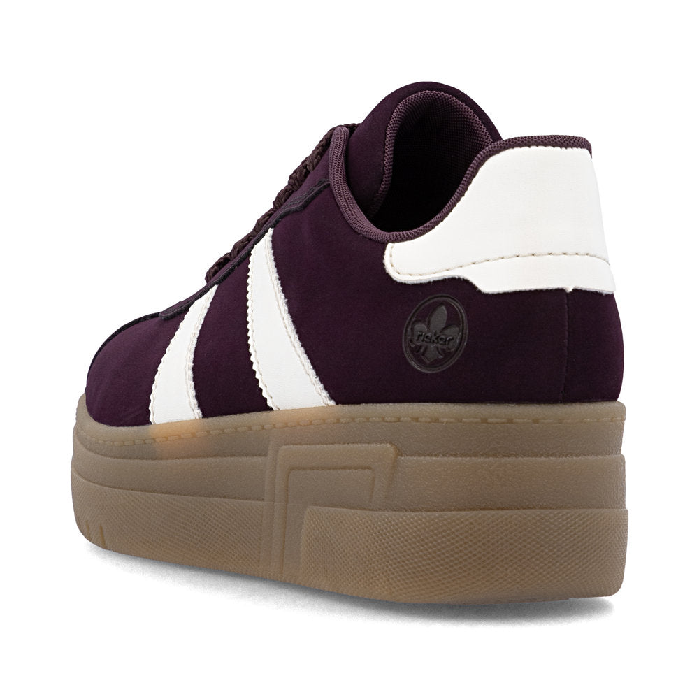 Rieker M7601-30 Wine & White Combi Platform Gum Sole Trainers