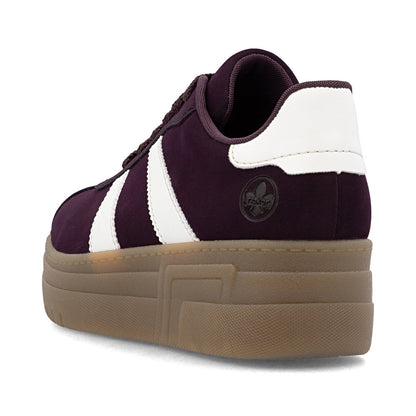 Rieker M7601-30 Wine & White Combi Platform Gum Sole Trainers