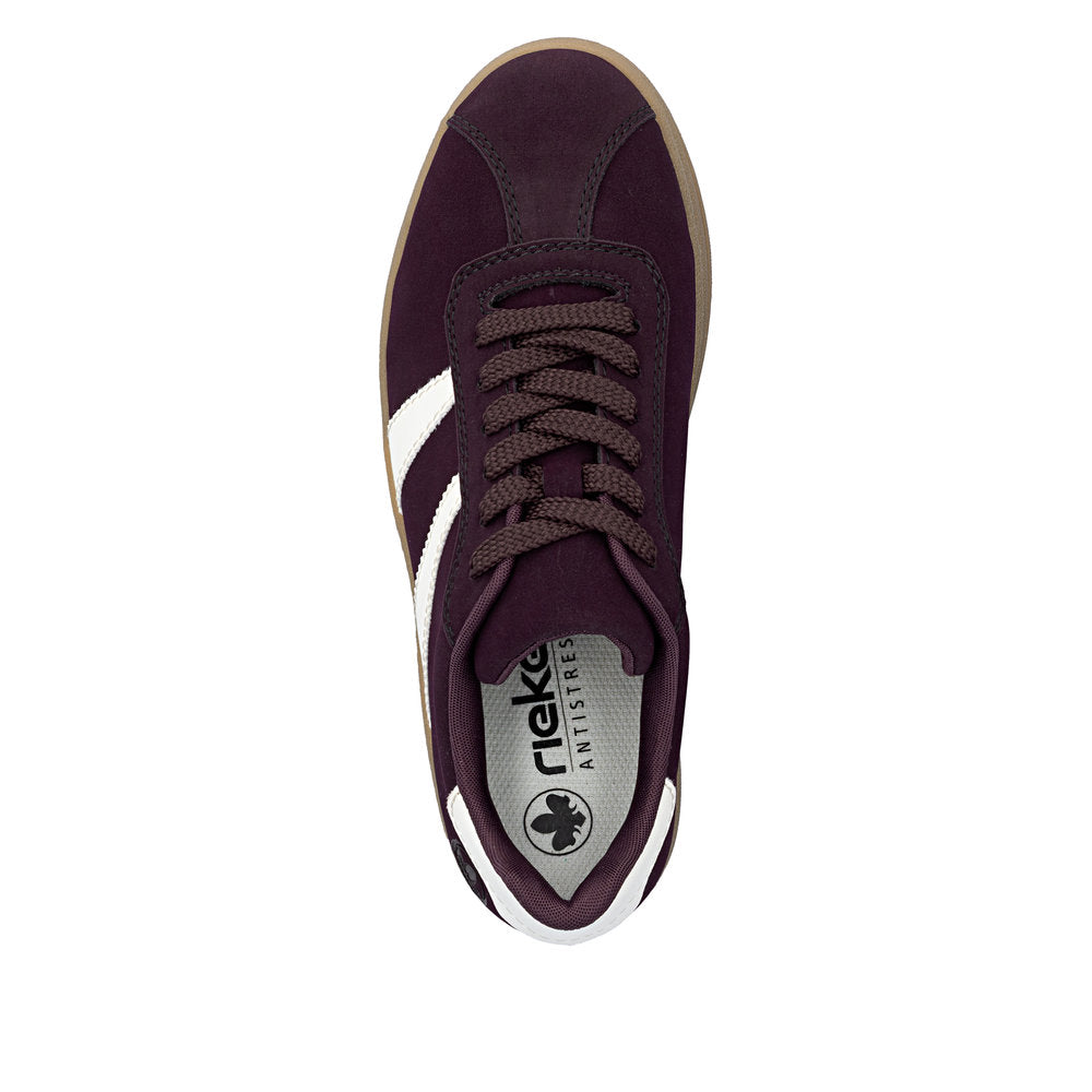 Rieker M7601-30 Wine & White Combi Platform Gum Sole Trainers