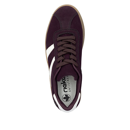 Rieker M7601-30 Wine & White Combi Platform Gum Sole Trainers
