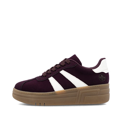 Rieker M7601-30 Wine & White Combi Platform Gum Sole Trainers