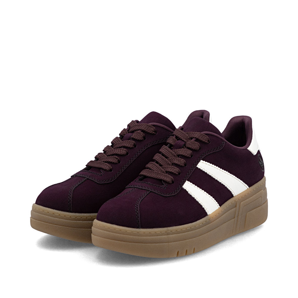Rieker M7601-30 Wine & White Combi Platform Gum Sole Trainers