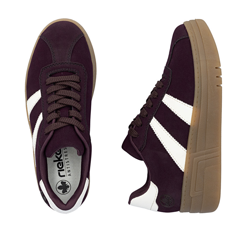 Rieker M7601-30 Wine & White Combi Platform Gum Sole Trainers