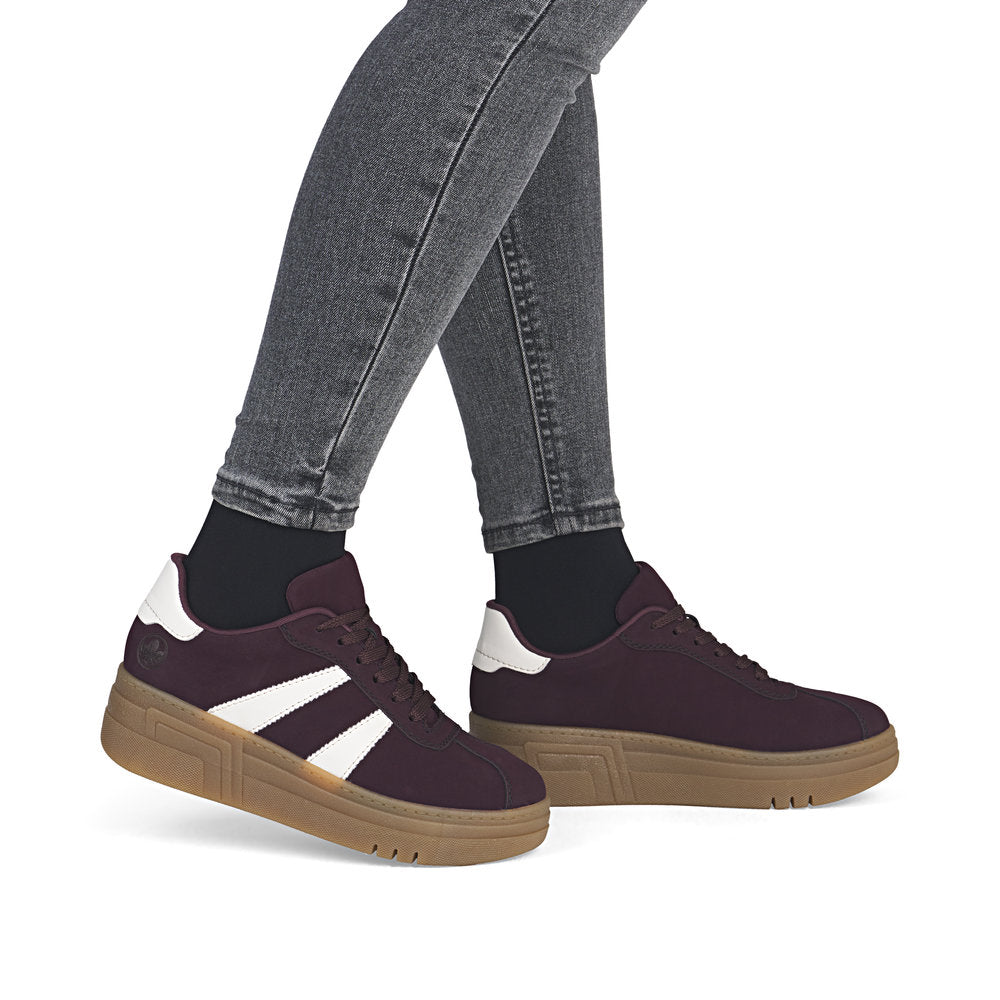 Rieker M7601-30 Wine & White Combi Platform Gum Sole Trainers