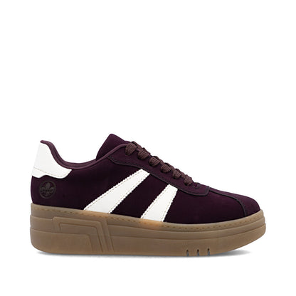 Rieker M7601-30 Wine & White Combi Platform Gum Sole Trainers