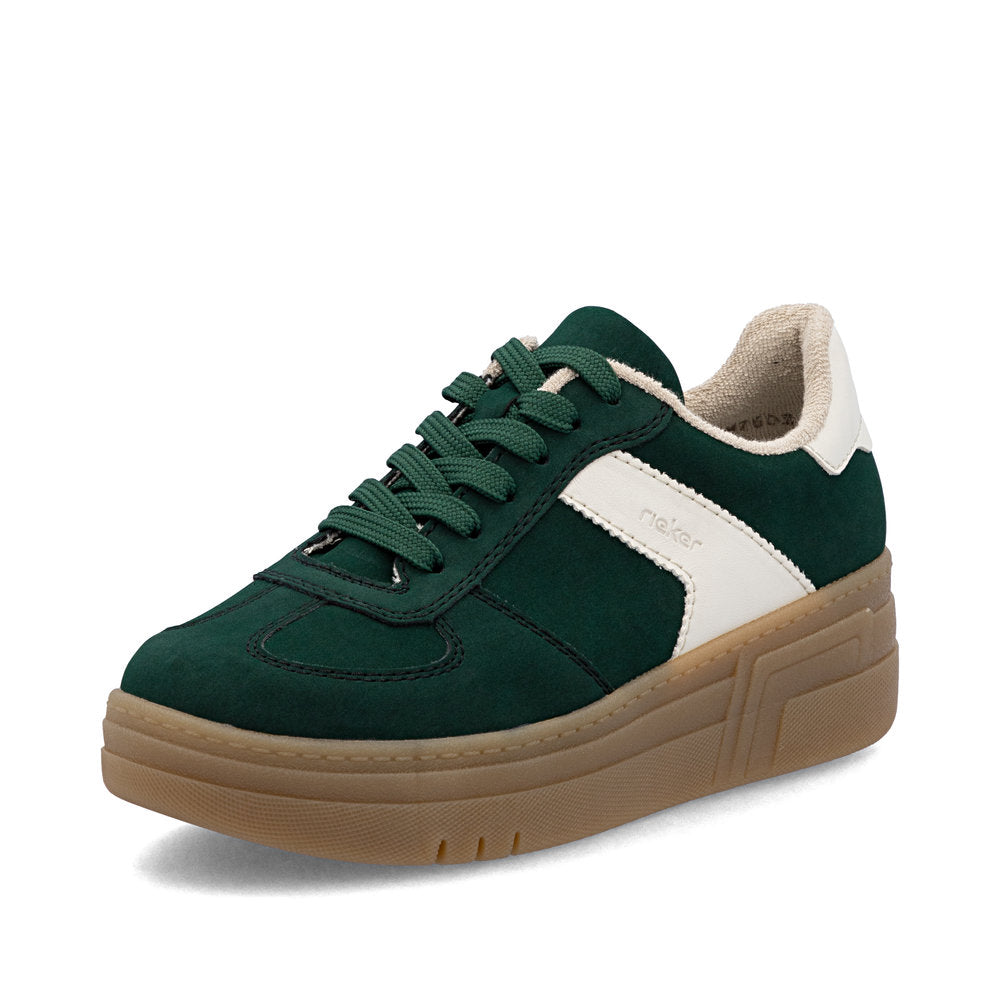 Rieker M7602-54 Green & Cream Combi Platform Gum Sole Trainers