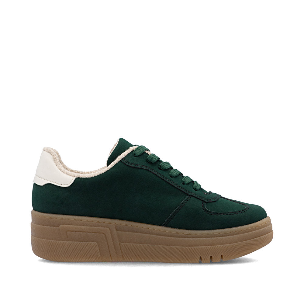 Rieker M7602-54 Green & Cream Combi Platform Gum Sole Trainers