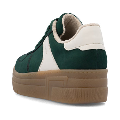 Rieker M7602-54 Green & Cream Combi Platform Gum Sole Trainers