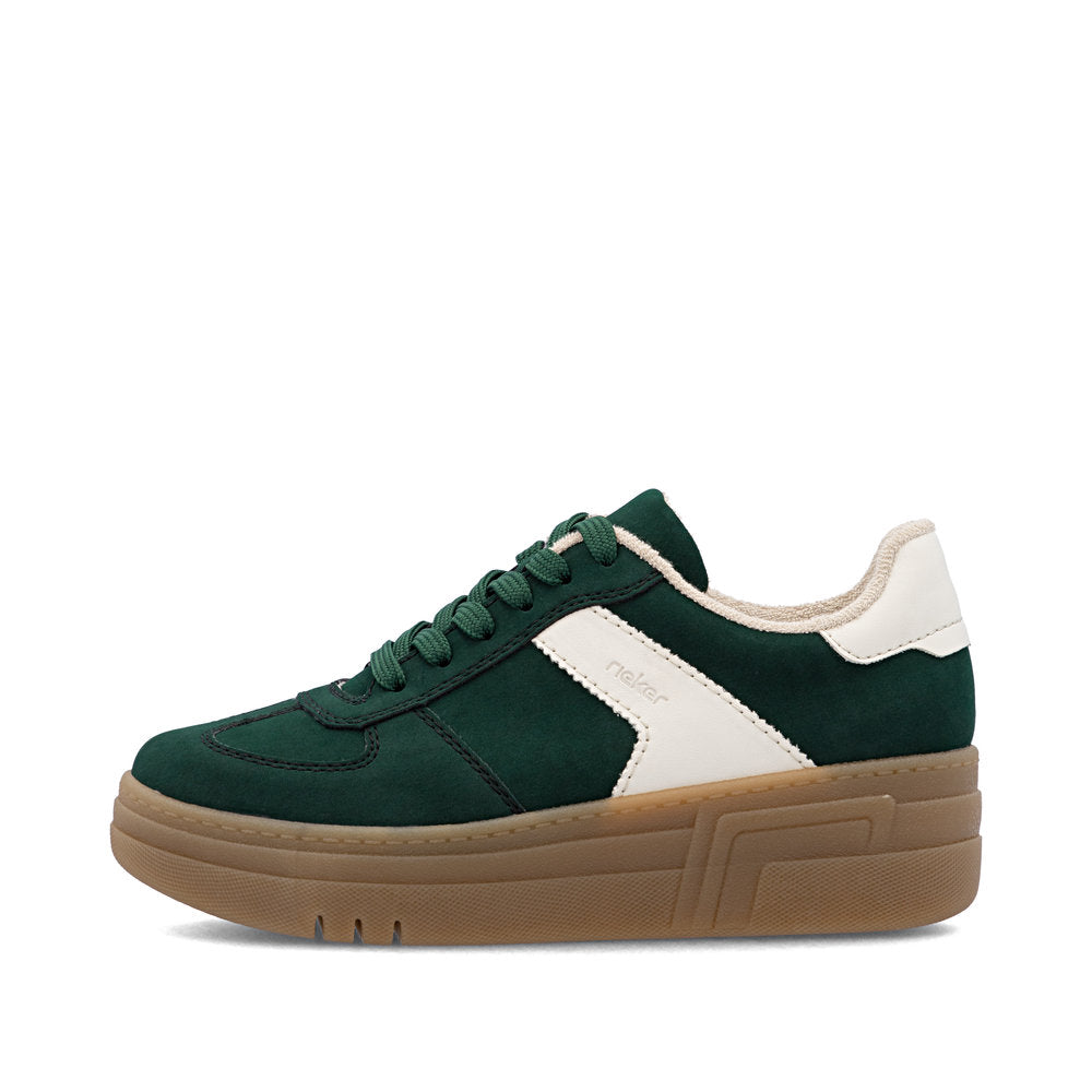 Rieker M7602-54 Green & Cream Combi Platform Gum Sole Trainers