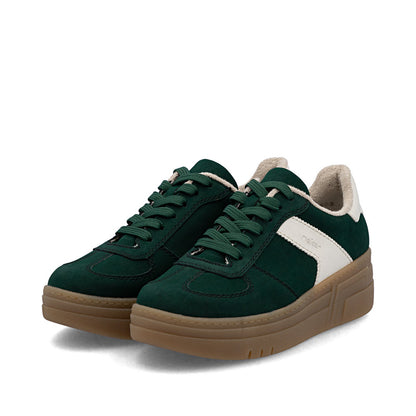 Rieker M7602-54 Green & Cream Combi Platform Gum Sole Trainers