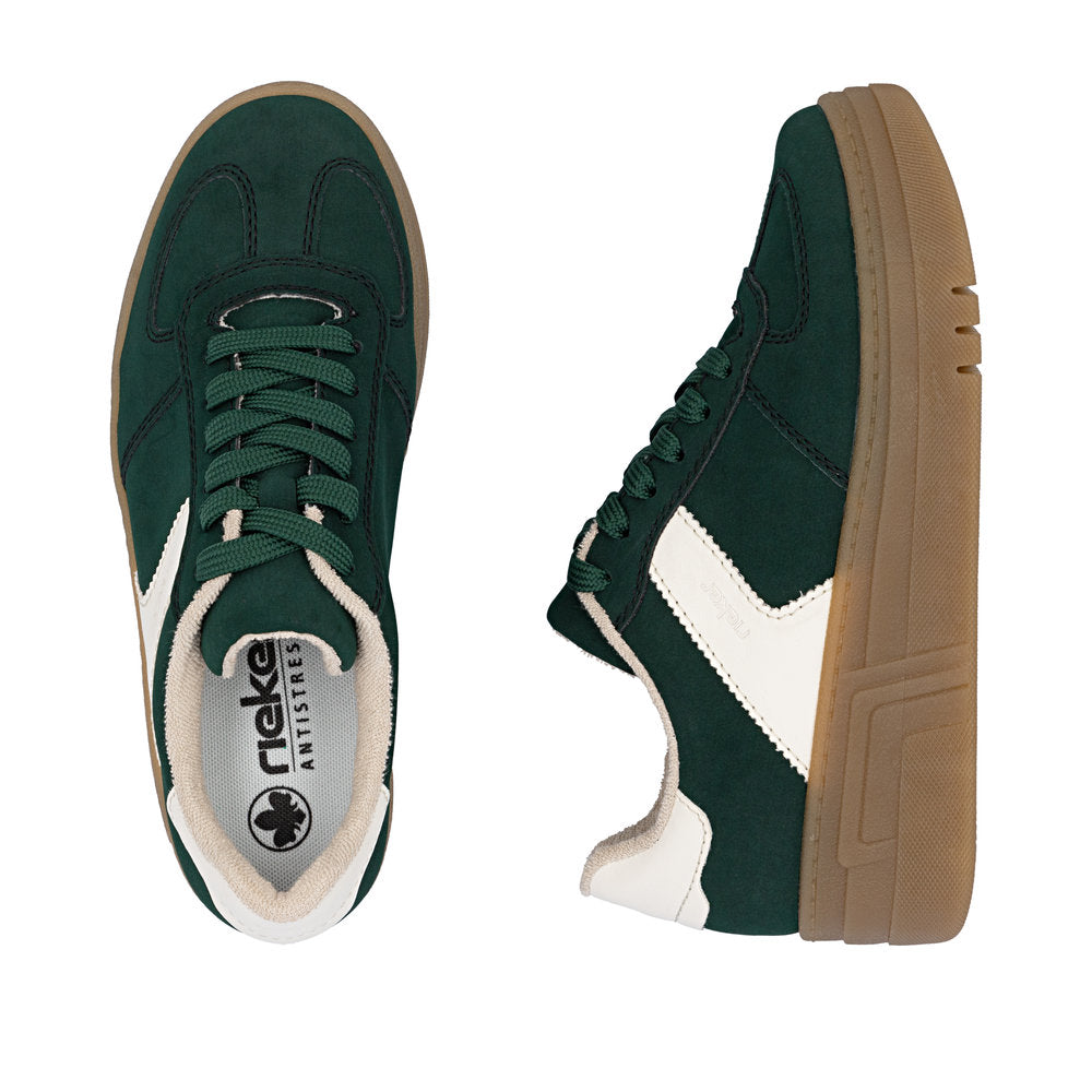 Rieker M7602-54 Green & Cream Combi Platform Gum Sole Trainers