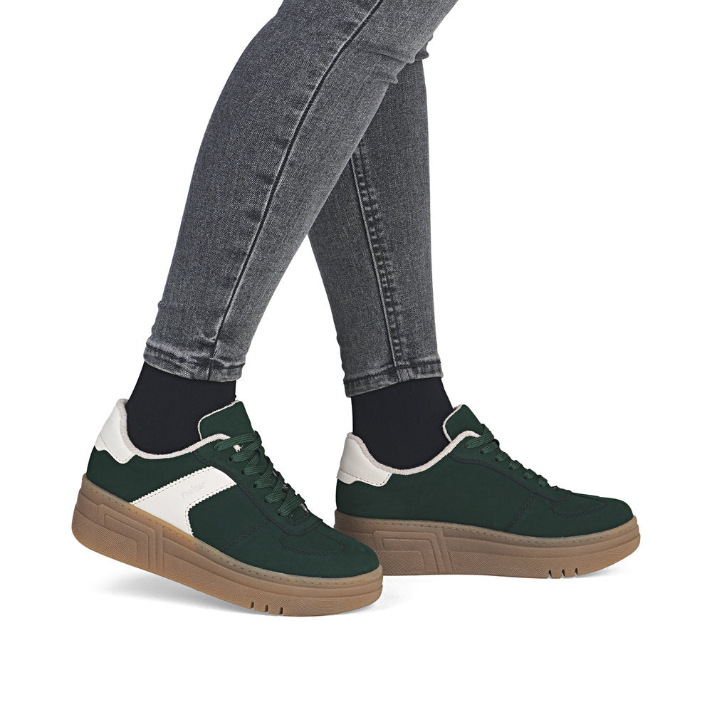 Rieker M7602-54 Green & Cream Combi Platform Gum Sole Trainers