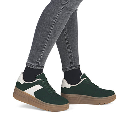 Rieker M7602-54 Green & Cream Combi Platform Gum Sole Trainers