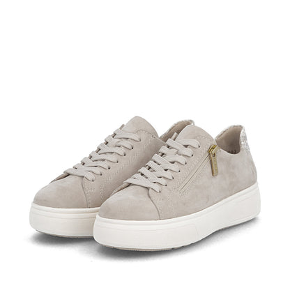 Rieker M7701-60 Beige Suede Sneak Heel Trainer with Zip