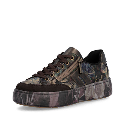 Rieker M7711-26 Nougat Brown & Black Multi Floral Trainers