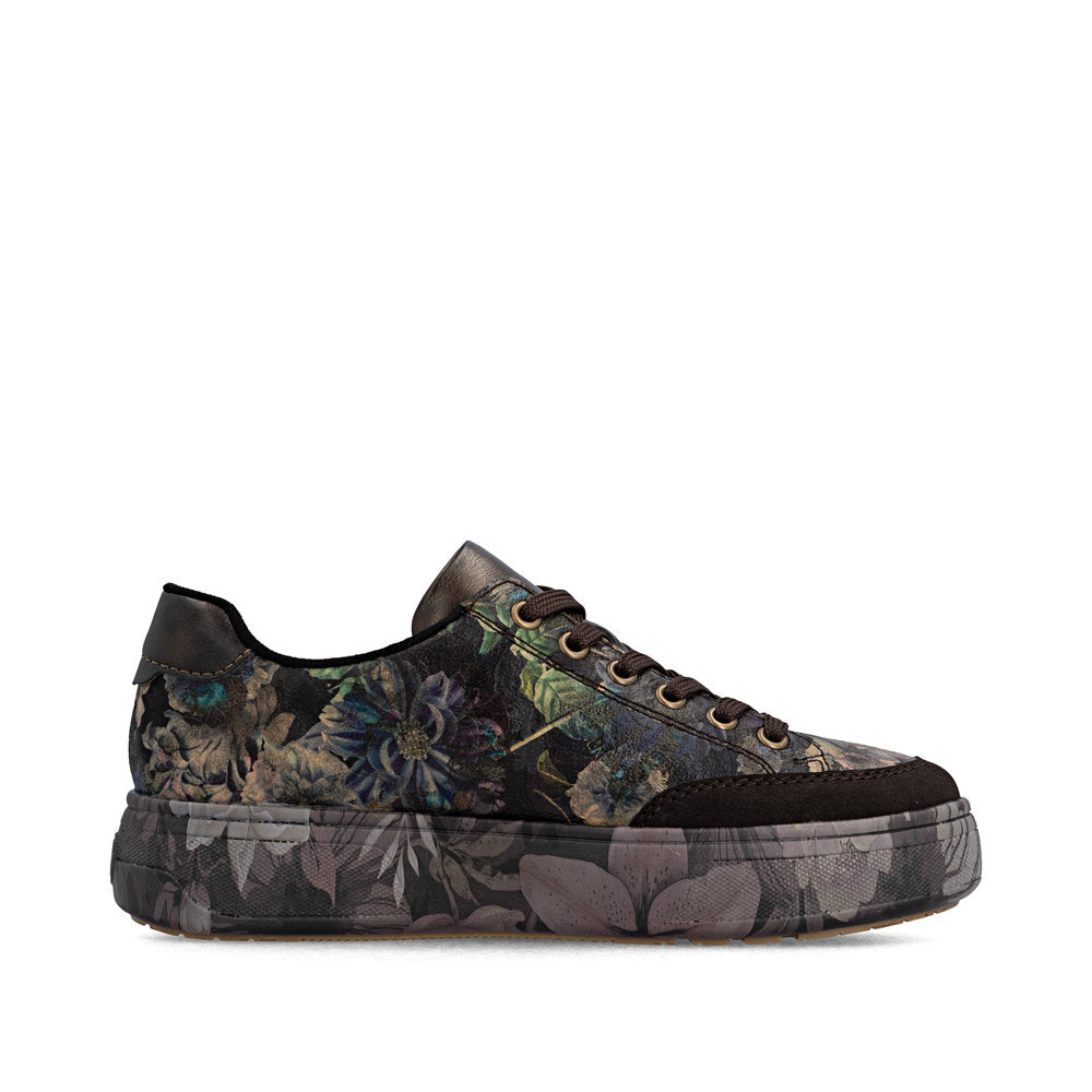 Rieker M7711-26 Nougat Brown & Black Multi Floral Trainers