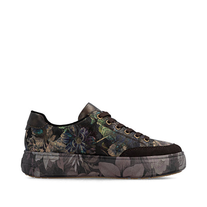 Rieker M7711-26 Nougat Brown & Black Multi Floral Trainers