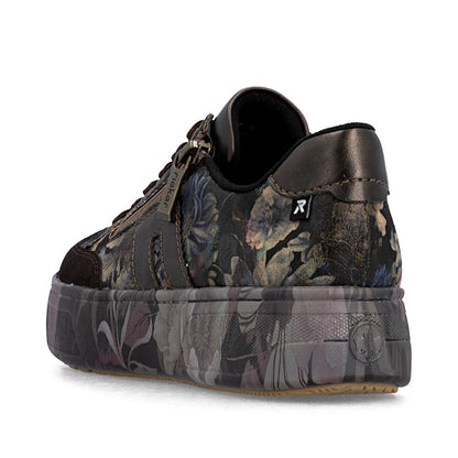 Rieker M7711-26 Nougat Brown & Black Multi Floral Trainers