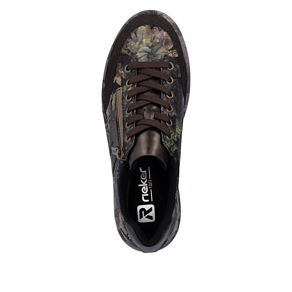 Rieker M7711-26 Nougat Brown & Black Multi Floral Trainers