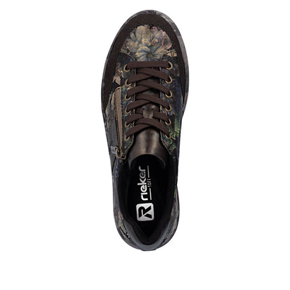 Rieker M7711-26 Nougat Brown & Black Multi Floral Trainers