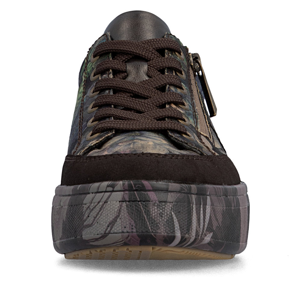 Rieker M7711-26 Nougat Brown & Black Multi Floral Trainers
