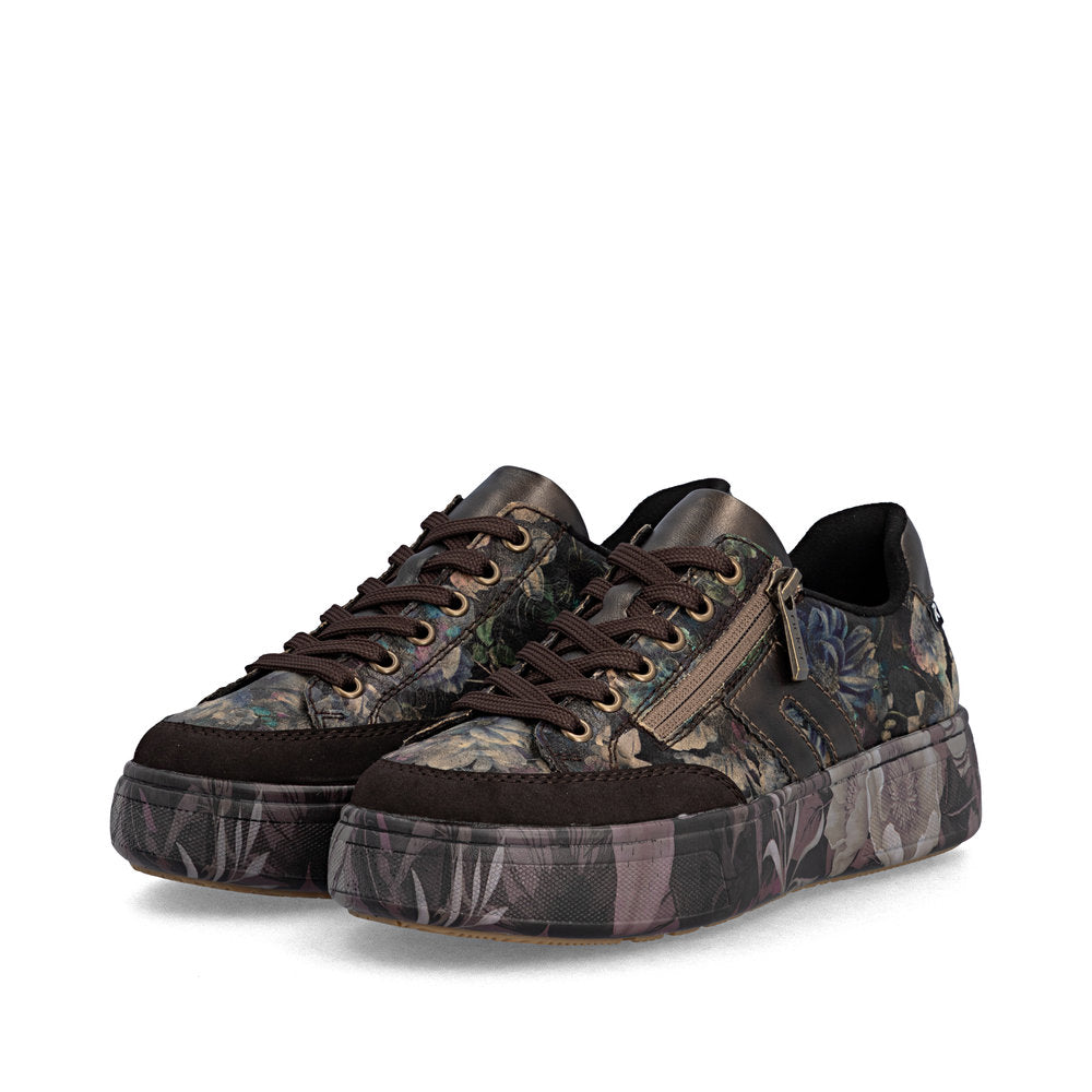 Rieker M7711-26 Nougat Brown & Black Multi Floral Trainers