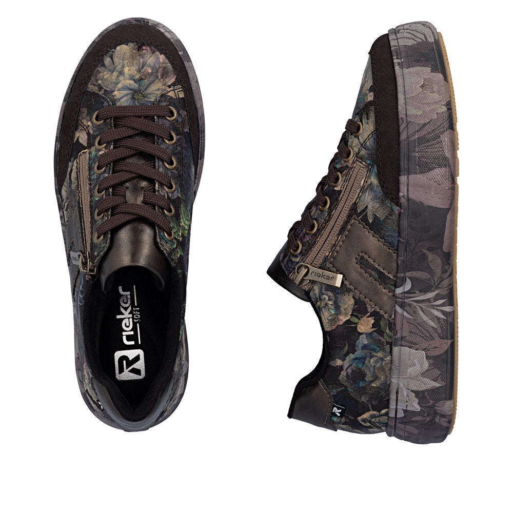 Rieker M7711-26 Nougat Brown & Black Multi Floral Trainers