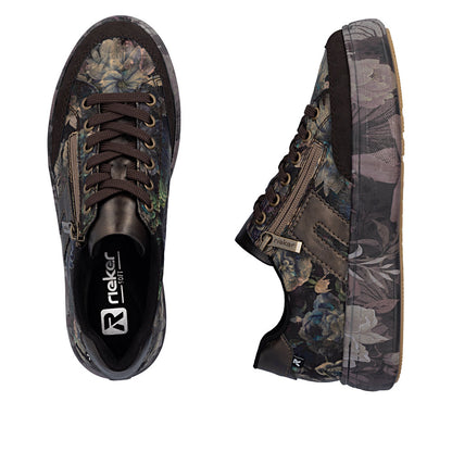 Rieker M7711-26 Nougat Brown & Black Multi Floral Trainers