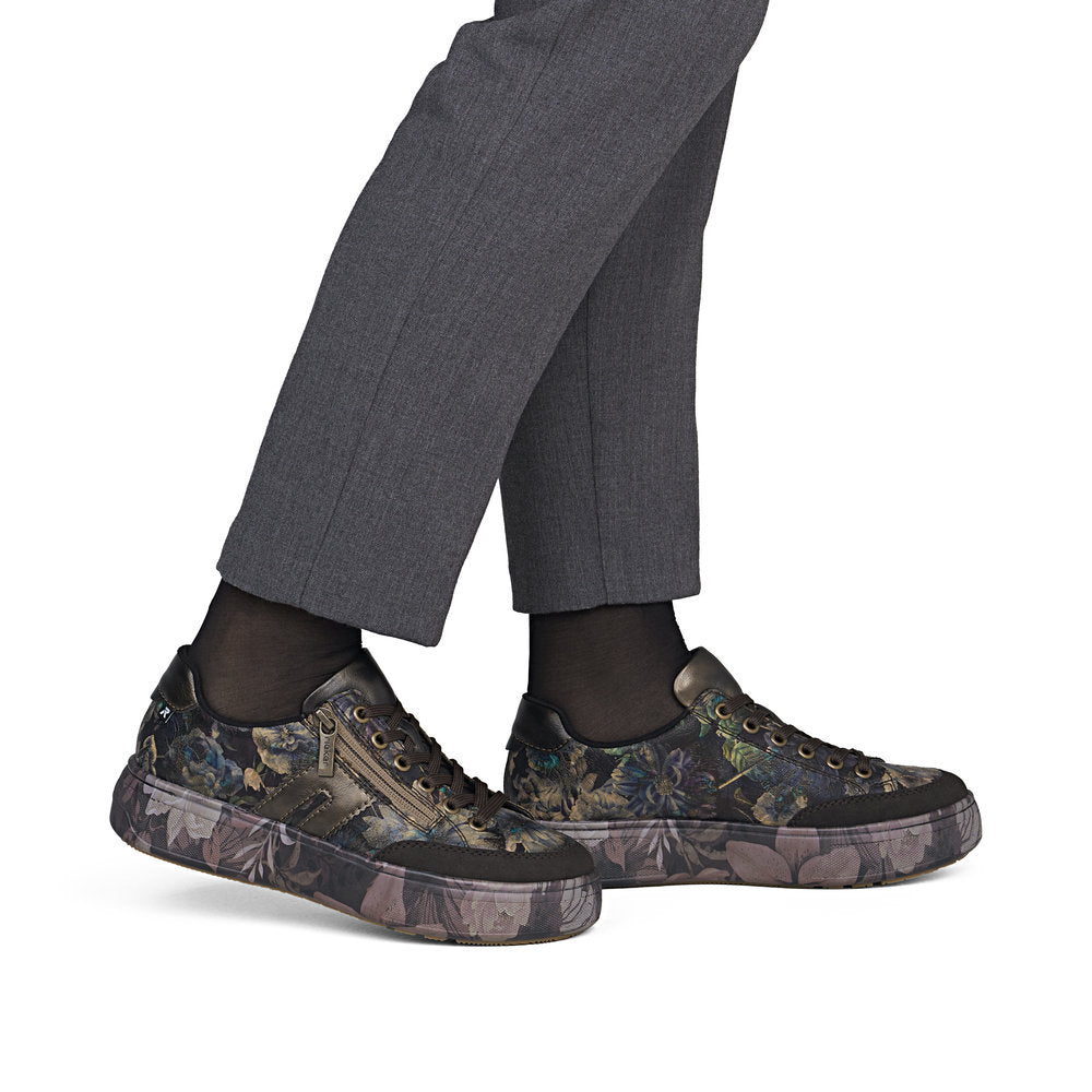 Rieker M7711-26 Nougat Brown & Black Multi Floral Trainers