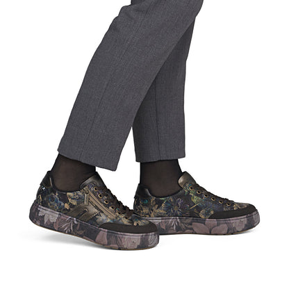 Rieker M7711-26 Nougat Brown & Black Multi Floral Trainers