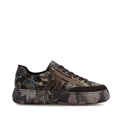 Rieker M7711-26 Nougat Brown & Black Multi Floral Trainers