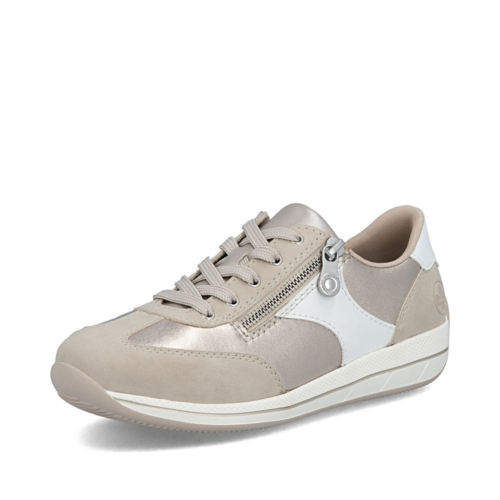 Rieker N1103-90 White, Beige, Light Brass & Gold H Fit Shoes with Zip