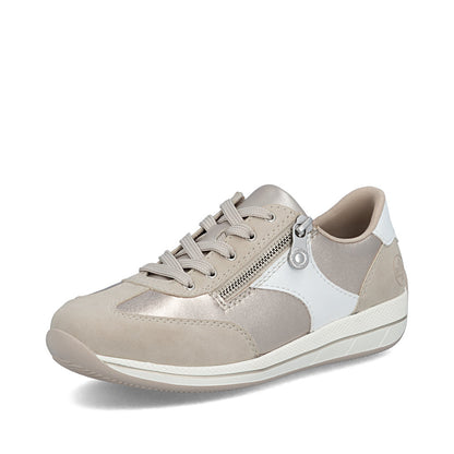 Rieker N1103-90 White, Beige, Light Brass & Gold H Fit Shoes with Zip