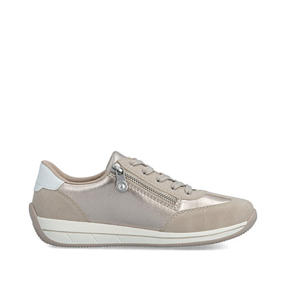 Rieker N1103-90 White, Beige, Light Brass & Gold H Fit Shoes with Zip