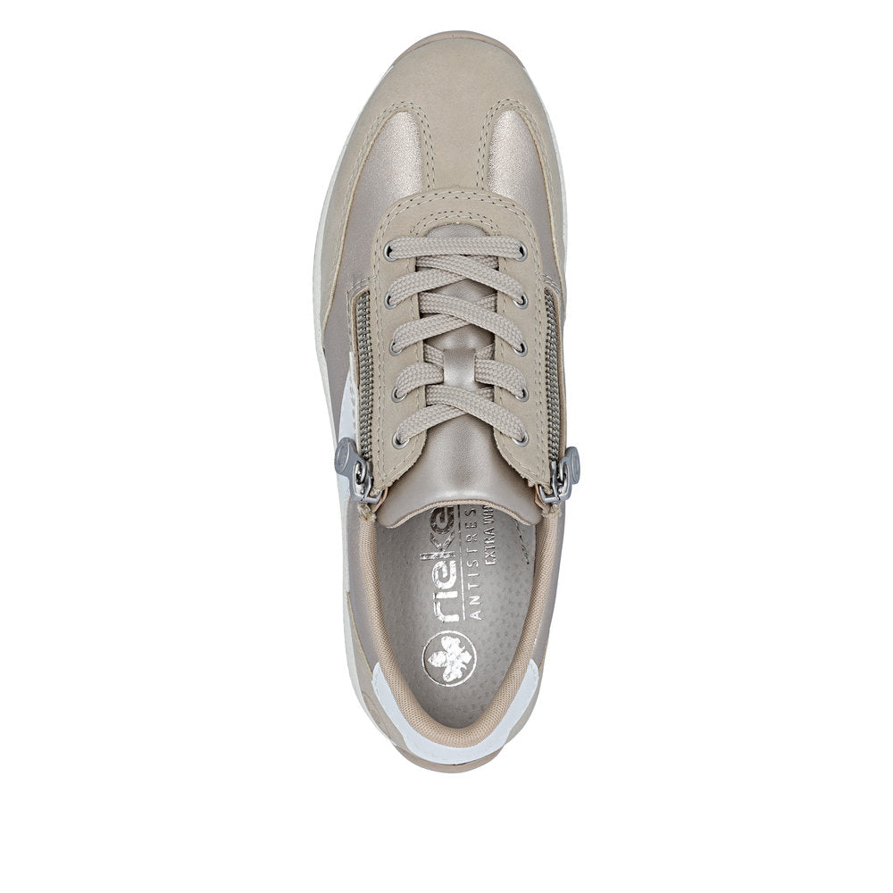 Rieker N1103-90 White, Beige, Light Brass & Gold H Fit Shoes with Zip