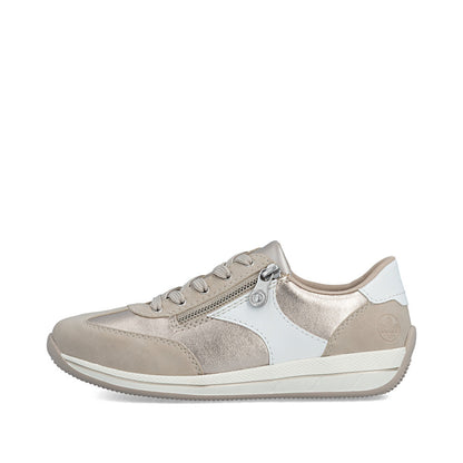 Rieker N1103-90 White, Beige, Light Brass & Gold H Fit Shoes with Zip