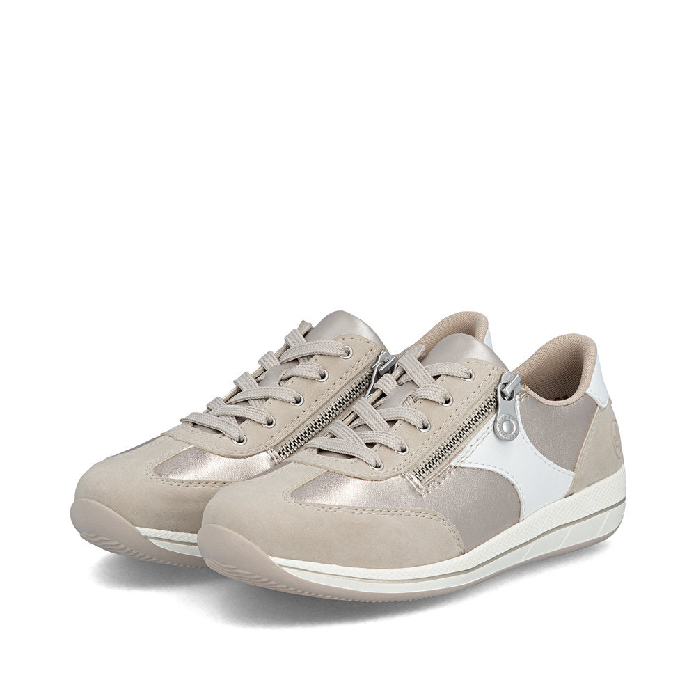Rieker N1103-90 White, Beige, Light Brass & Gold H Fit Shoes with Zip