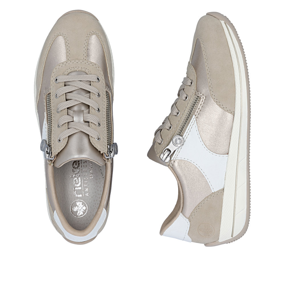 Rieker N1103-90 White, Beige, Light Brass & Gold H Fit Shoes with Zip