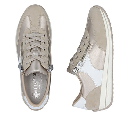 Rieker N1103-90 White, Beige, Light Brass & Gold H Fit Shoes with Zip