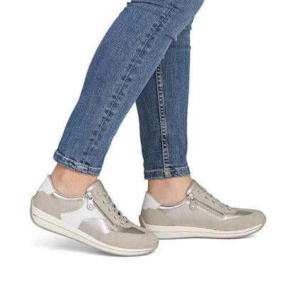 Rieker N1103-90 White, Beige, Light Brass & Gold H Fit Shoes with Zip