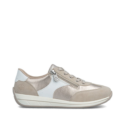 Rieker N1103-90 White, Beige, Light Brass & Gold H Fit Shoes with Zip