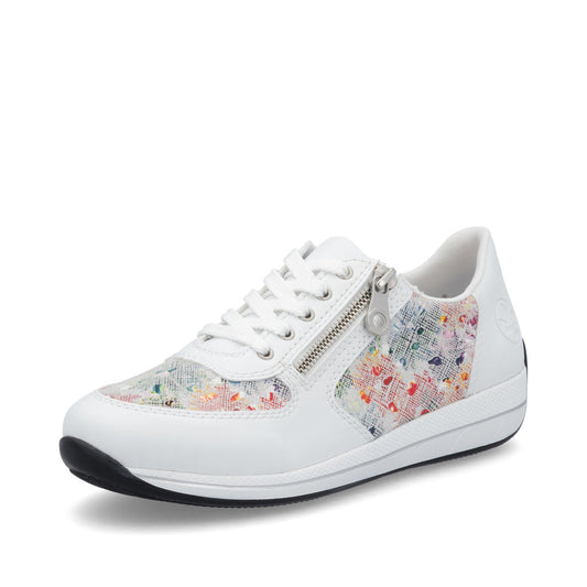 Rieker N1112-90 White Multi Dot Shoes with Side Zip