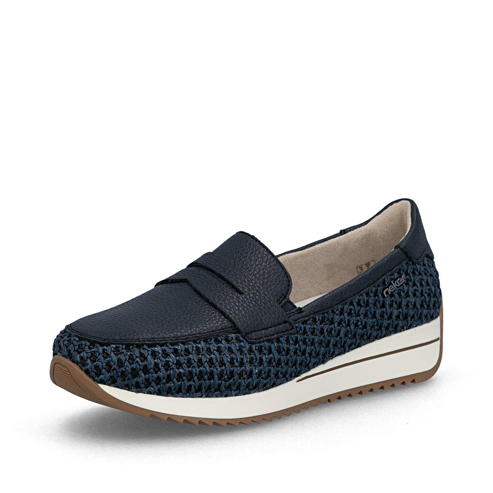 Rieker N1254-14 Navy H Fit Slip On Moccasins