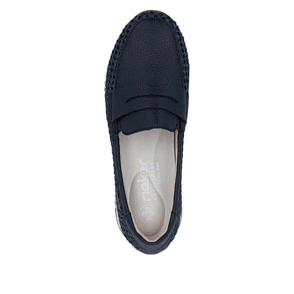Rieker N1254-14 Navy H Fit Slip On Moccasins