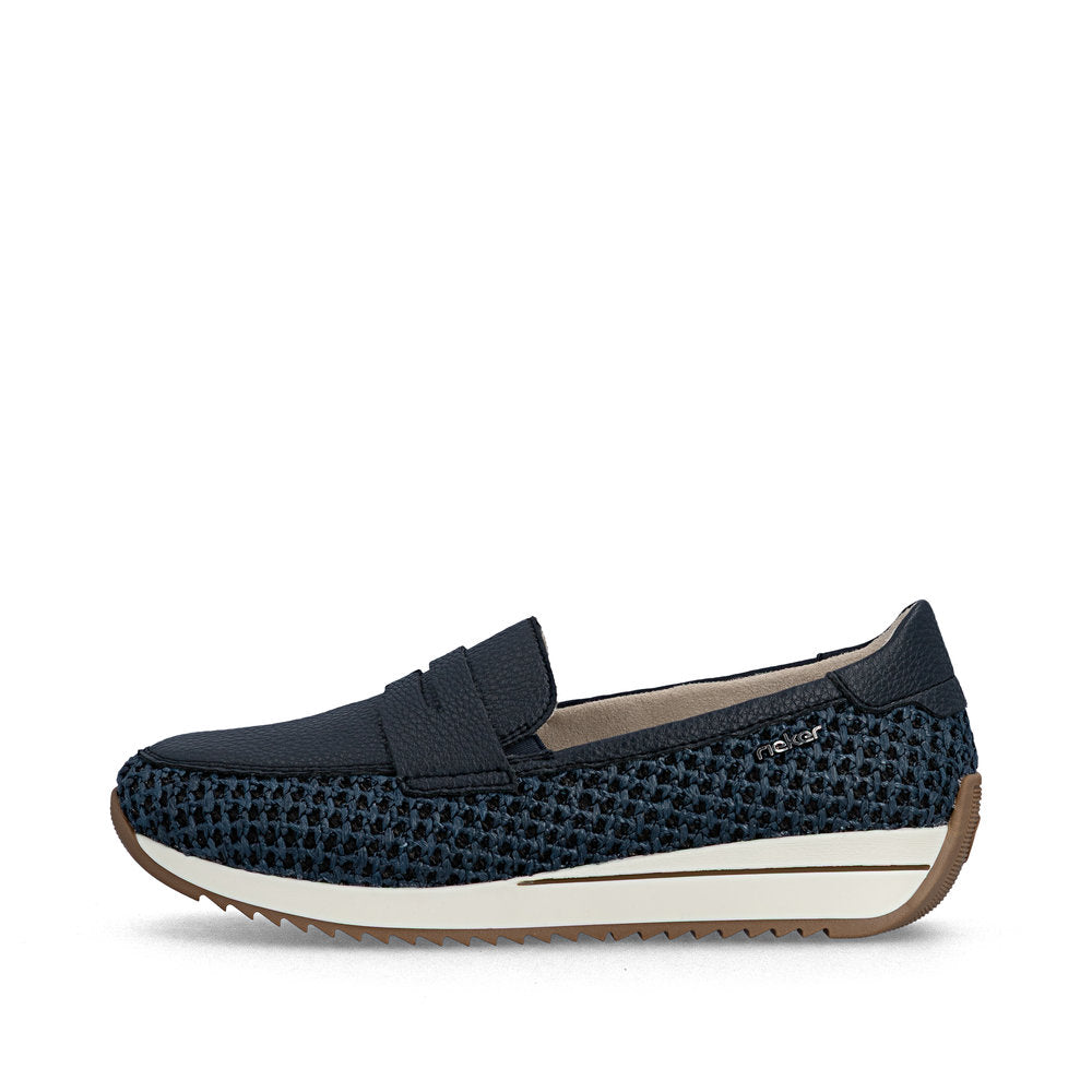 Rieker N1254-14 Navy H Fit Slip On Moccasins