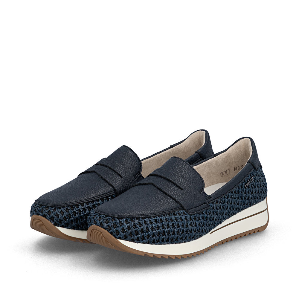Rieker N1254-14 Navy H Fit Slip On Moccasins