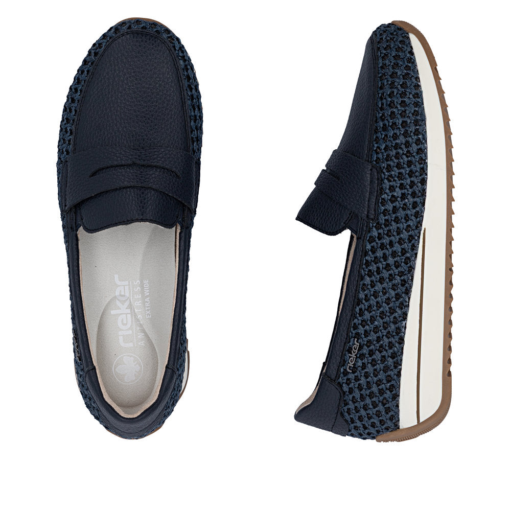 Rieker N1254-14 Navy H Fit Slip On Moccasins